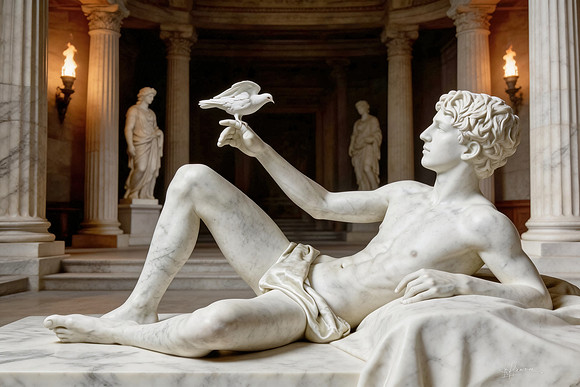 boy with dove in marble