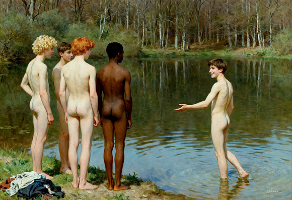 boys at the lake
